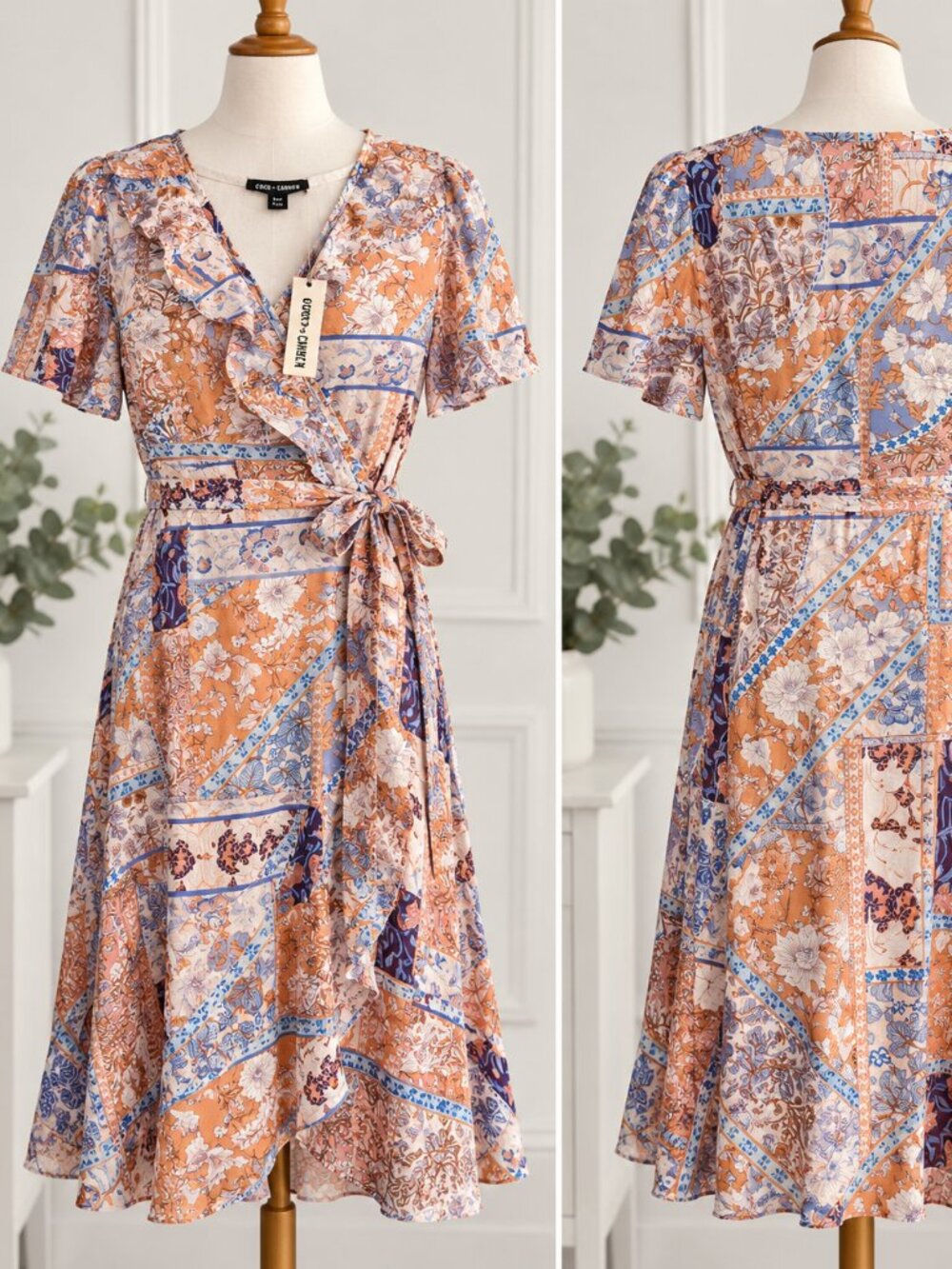 NWT Coco + Carmen Boho Patchwork Floral Wrap Dress S/M